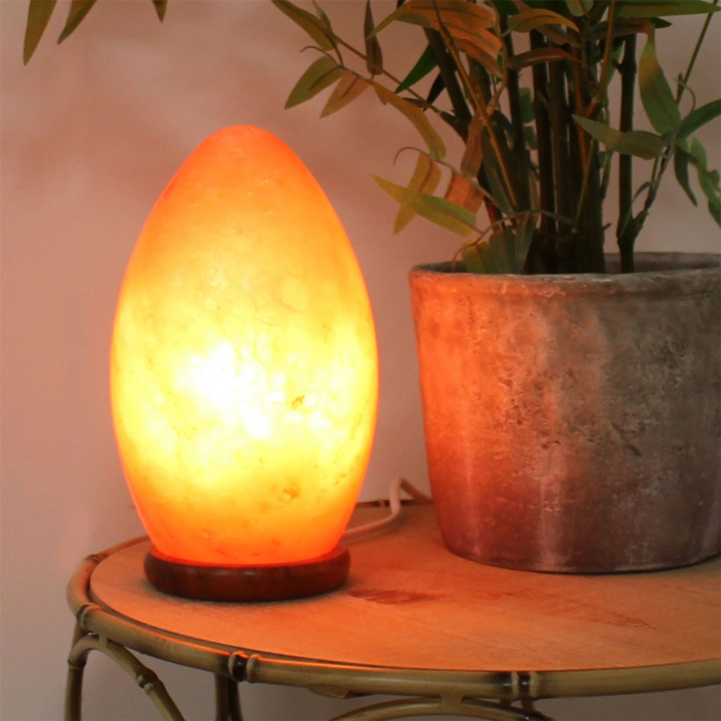 Egg Shaped Rock Salt Lamp with Wooden Base 20cm