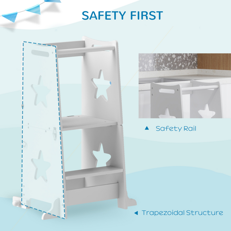 AIYAPLAY 2 in 1 Toddler Step Stool with Safety Rail for Kitchen, White