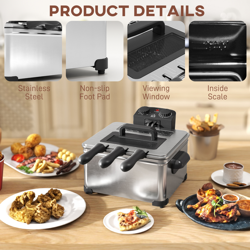 HOMCOM 5L Deep Fryer with Removable Oil Basket and Viewing Window, 2000W