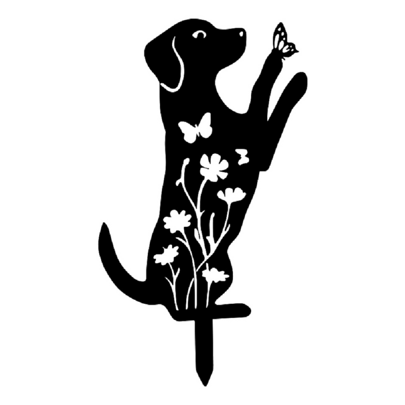 Metal Dog Decor, Animal Garden Ornaments - Black Dog Wall Art for Lawn Decor 2pcs