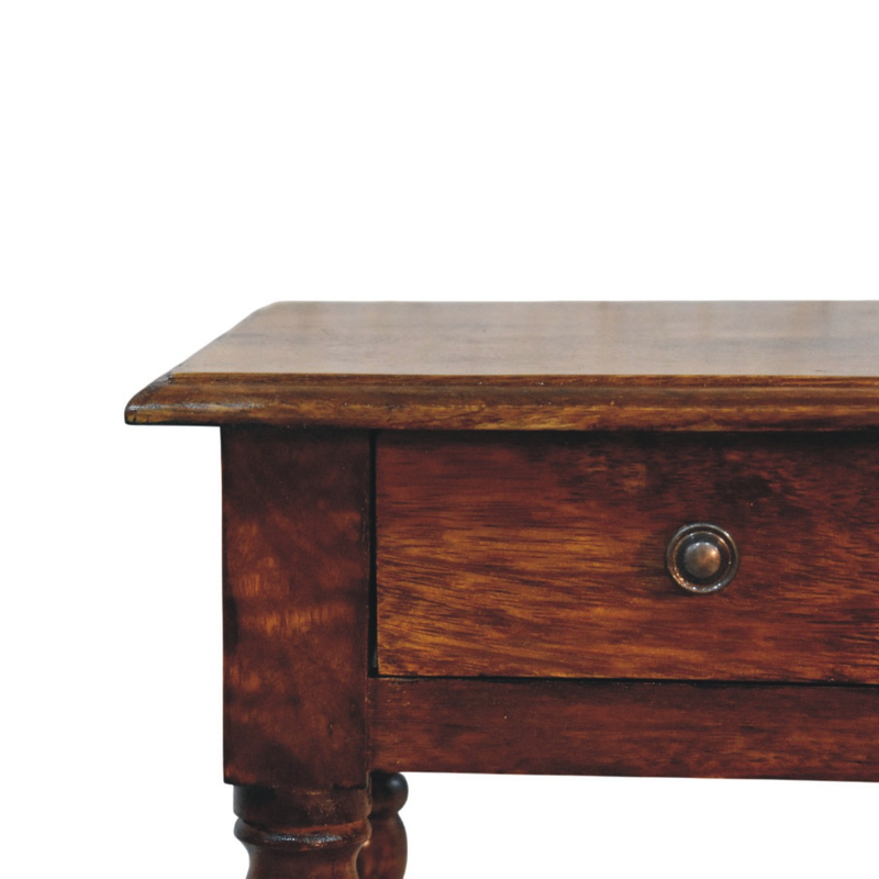 Artisan Furniture Solid Wood Tall Turned Leg Side Table, 1 Drawer & 2 Shelves, Brown