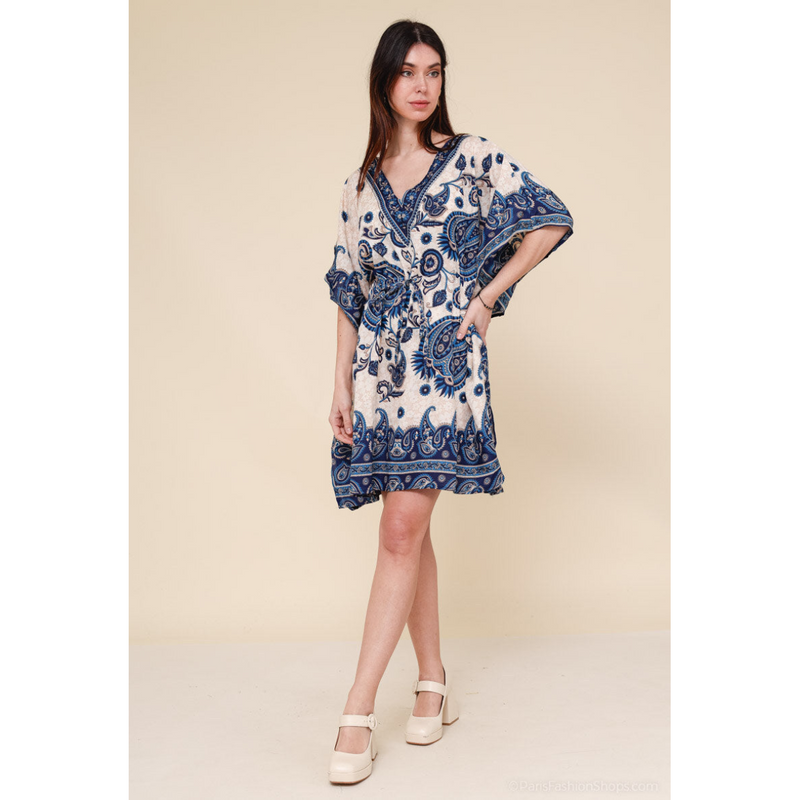 Short kaftan dress round mosaic flower