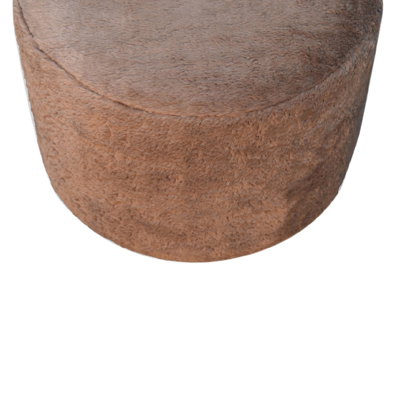 Artisan Furniture Solid Wood Faux Fur Round Footstool, Brown