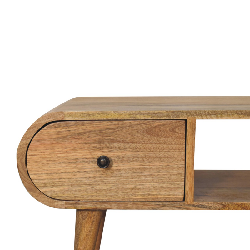 Artisan Furniture Solid Wood Oak-ish Circular TV Unit, Beige, 2 Drawers and Open Slot