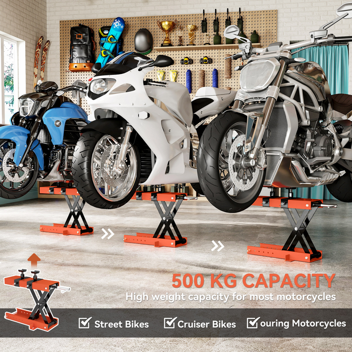 HOMCOM 500 kg Motorcycle Scissor Lift Jack, Steel Motorbike Lifting Stand