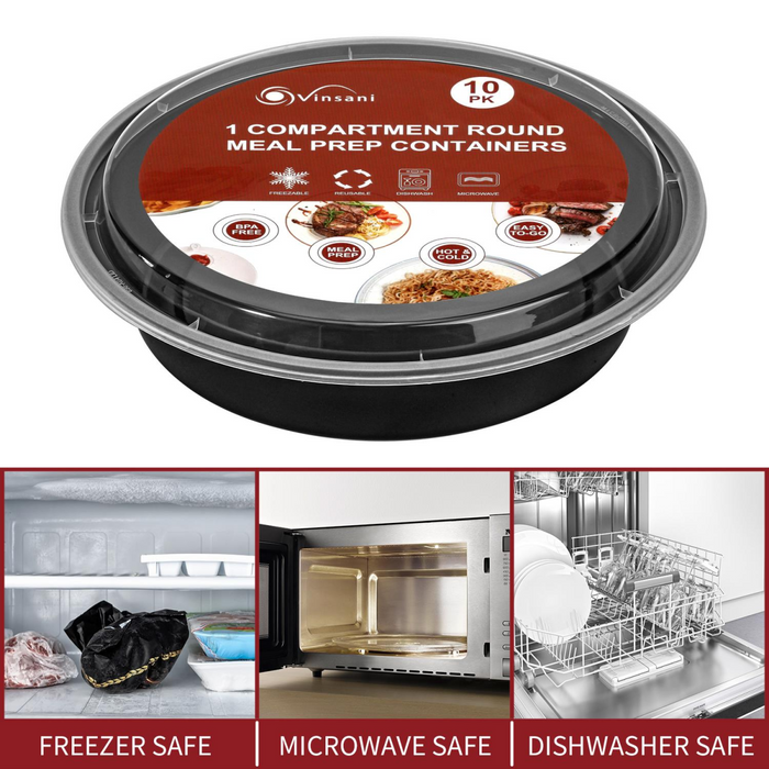 VINSANI ROUND 1 COMPARTMENT MEAL PREP CONTAINERS 1010426 X 3