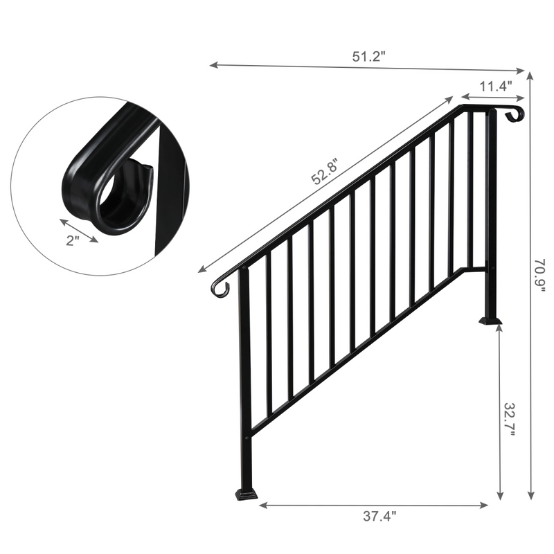 [Same Code：81504920  40310676]Artisasset Matte Black Outdoor 4 Level Iron Handrail