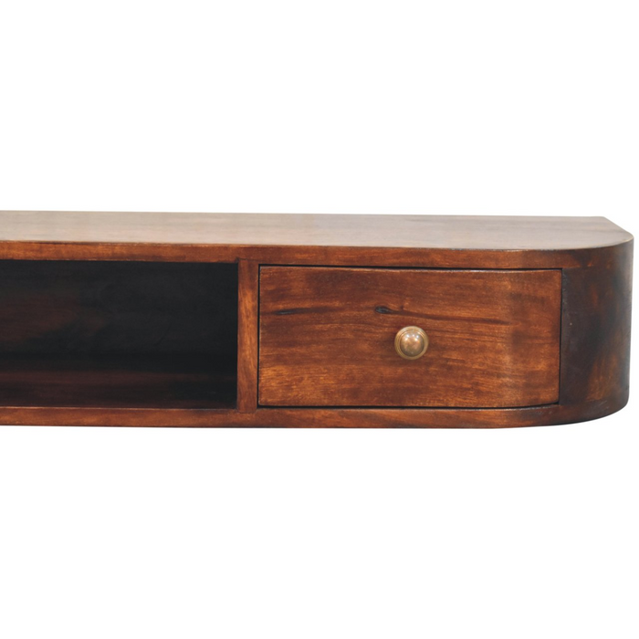 Artisan Furniture Solid Wood Lunar Wall Mounted Chestnut Console, 2 Drawers, Open Slot