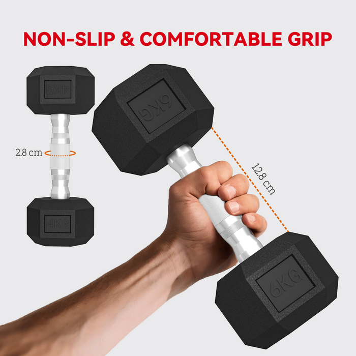 SPORTNOW 36KG Hex Dumbbell Set with Dumbbell Rack, Rubber Coated Weights