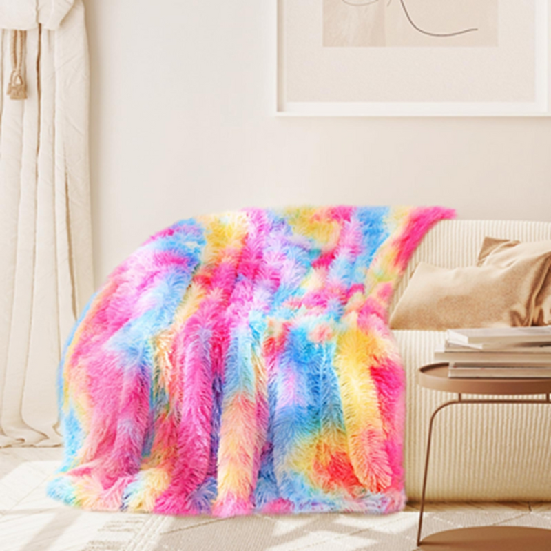 Rainbow Blanket, Throw Blanket, Fluffy Blanket 130×160 cm, Faux Fur Throw Blanket, Soft Warm Blanket, Wool Blanket, Sofa Blanket, Fleece Blanket, Bedspread