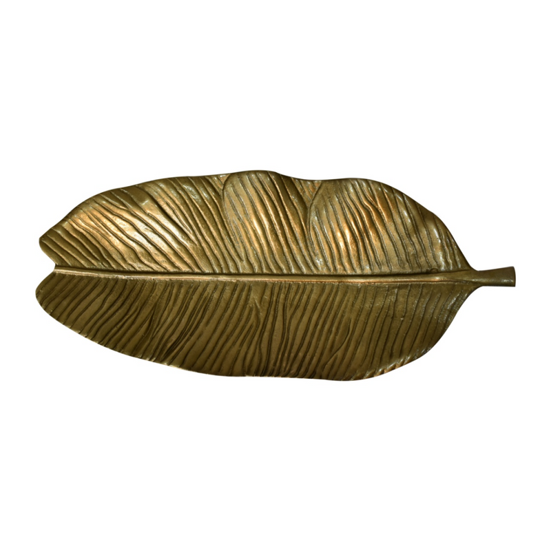 Artisan Furniture Antique Banana Leaf Tray, Brass Finish