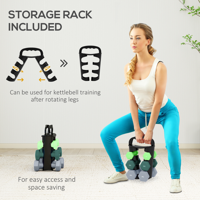 SPORTNOW Dumbbells Set with Storage Rack, 2 x 1kg, 2 x 2kg, 2 x 3kg, Green