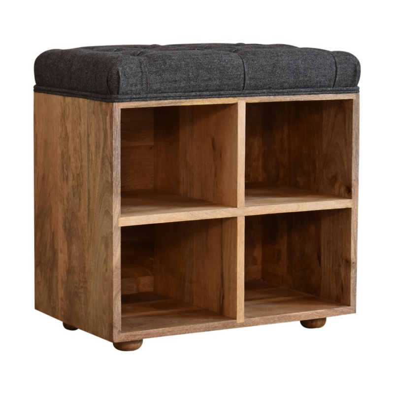 Artisan Furniture Solid Mango Wood Mini Black Shoe Storage Footstool
