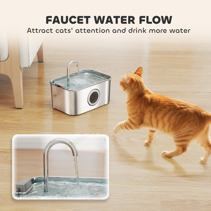 PawHut 3.2L Cat Water Fountain for Drinking Stainless Steel Ultra-Silent