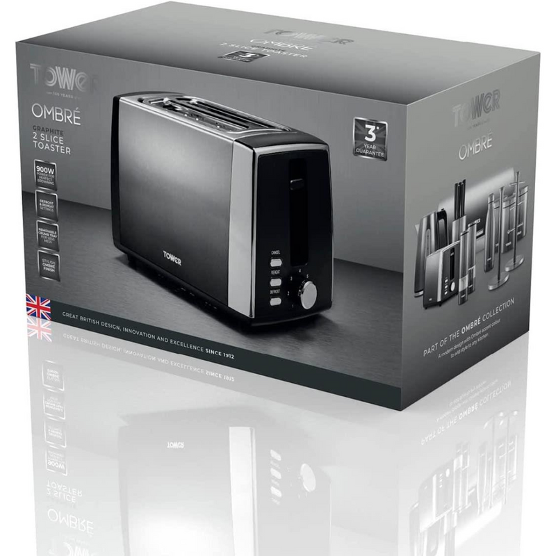 Tower Infinity Ombre Graphite 900W 2 Slice Toaster Graphite- T20038GRP