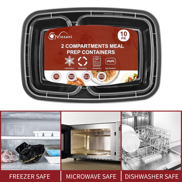 VINSANI 10pk 2 COMPARTMENTS MEAL PREP CONTAINERS 1010424 X 2