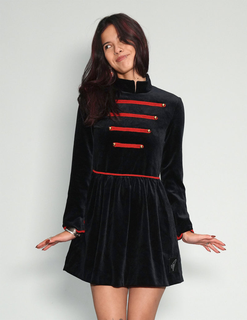 Vintage Military-Style Velvet Dress