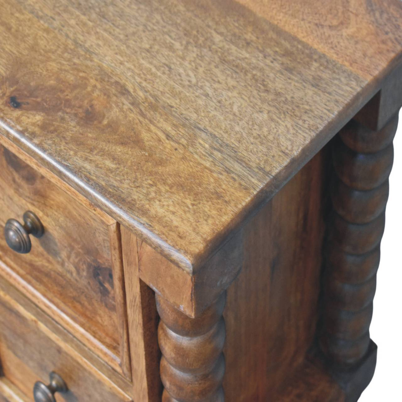 Artisan Furniture Solid Wood Barley Twist Bedside, 2 Drawers, Brown