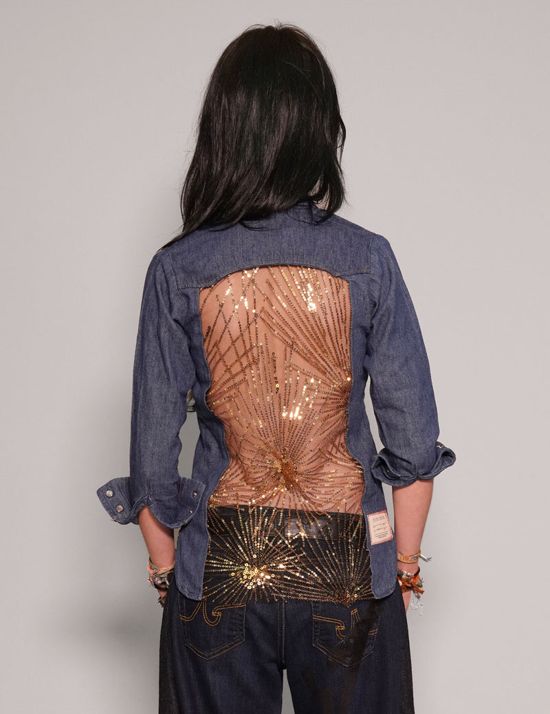 Party Back Shirt - Slim Fit - Gold Sequin
