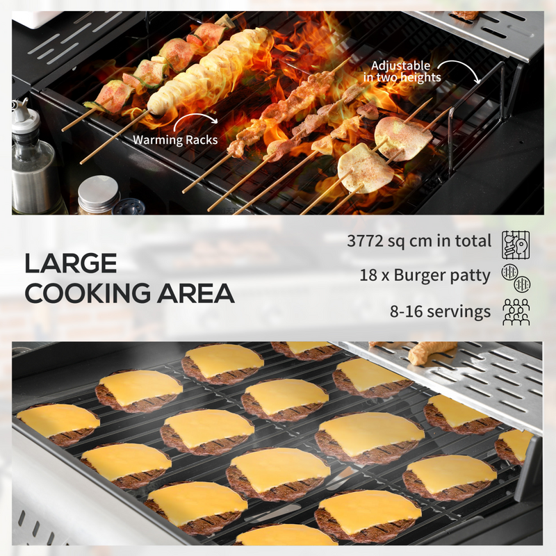 Outsunny Dual Fuel BBQ Grill with Wheels, Warming Rack, Black