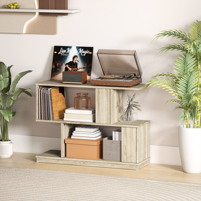 HOMCOM Modern Narrow End Table, S-Shaped Nightstand, Natural Wood Finish