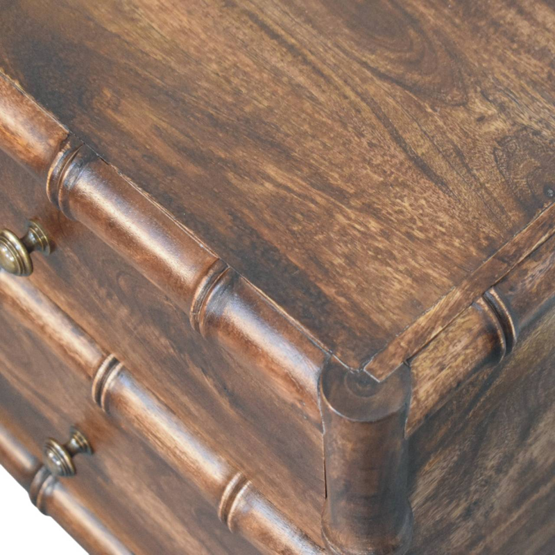 Artisan Furniture Solid Wood Bamboo Frame Nightstand in Roasted Almond, 2 Drawers, Dark Brown