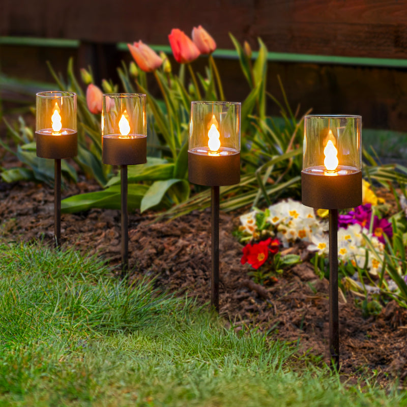 4 Pack Black Solar Ground Spike Pathway Lights 40cm