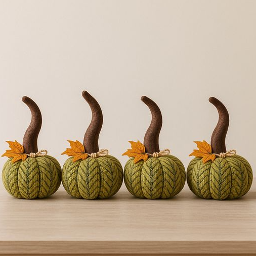 4 Pack Handcrafted Plush Pumpkin Autumn Halloween Decorations