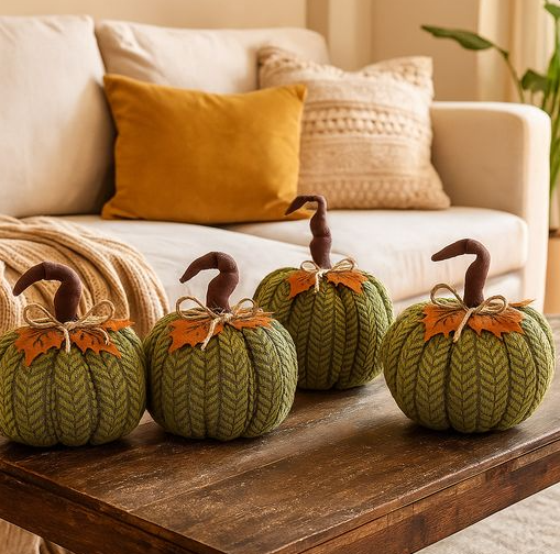 4 Pack Medium Plush Pumpkin Handcrafted Autumn Decorations