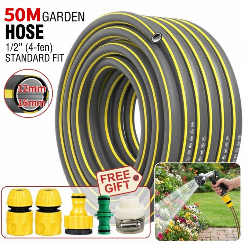 10M-50M Garden Hose Pipe Reinforced Braided PVC Gardening Watering Hosepipe Reel-50M