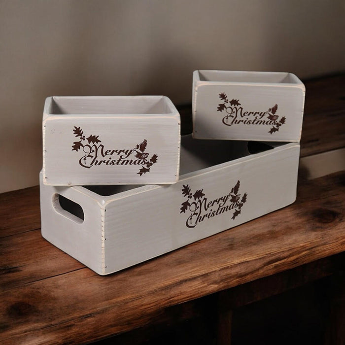 34/15/15CM SET 3 RUSTIC GREY WOODEN BOXES