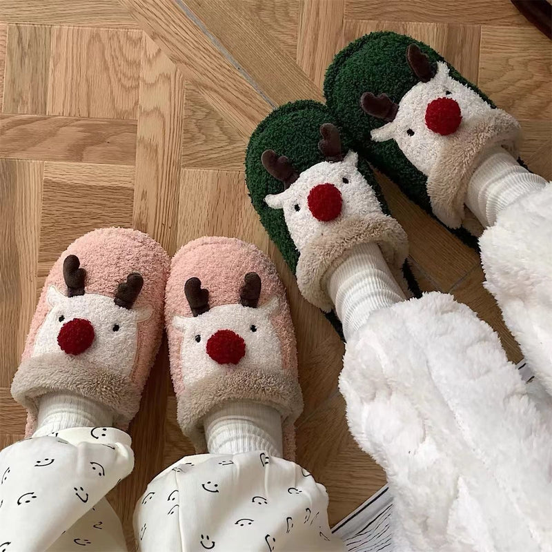 Fashion Non-slip Warm Christmas Elk Plush Shoes