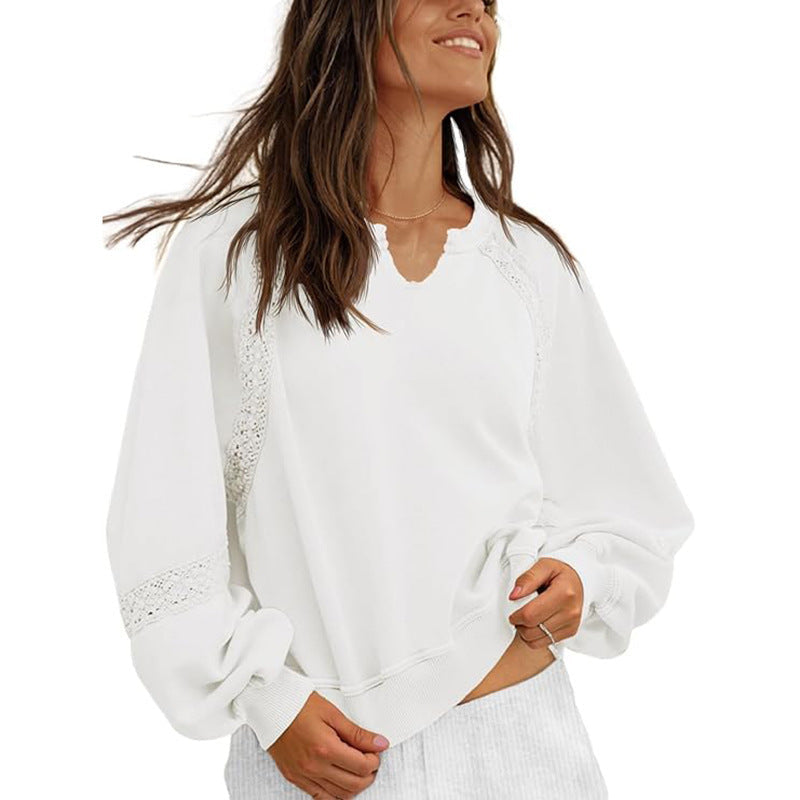 Women's Sweatshirt Casual V-neck Lace Sweater