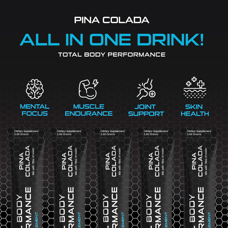 4D Total Body Supplements - Pina Colada 5 Unit Drink Mixes - Electrolytes, Aminos, Vitamins & Energy Powder Packets - Zero Calories & Sugars - Gluten Free, Non-GMO, Keto & Vegan Friendly