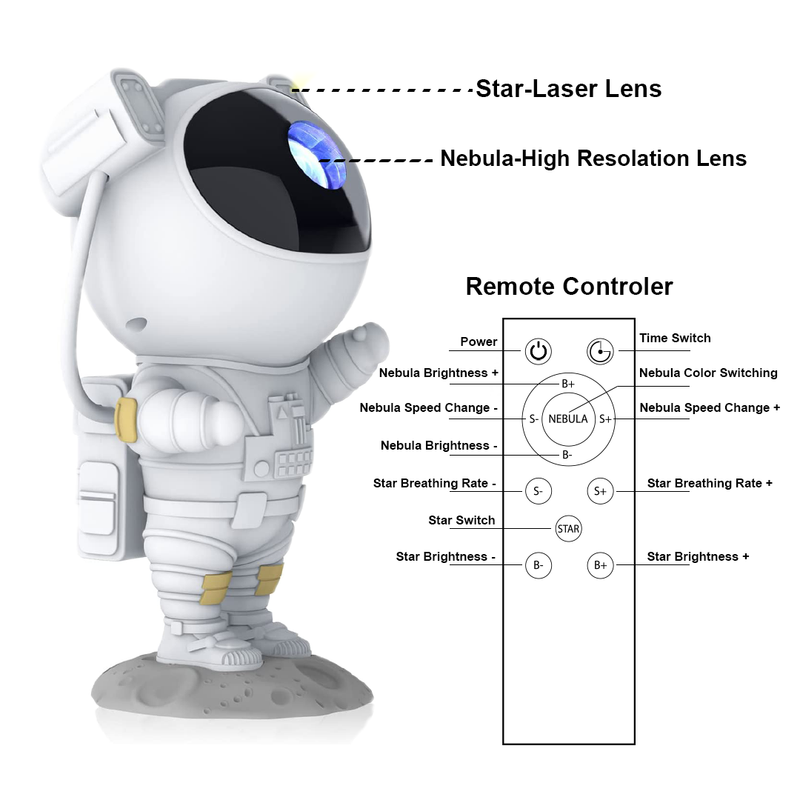 Astronaut Themed Projector Night Lamp with Remote Control