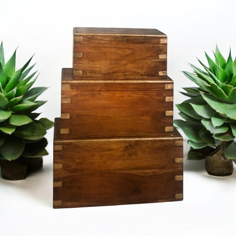 90CM SET 3 WOODEN CHESTS