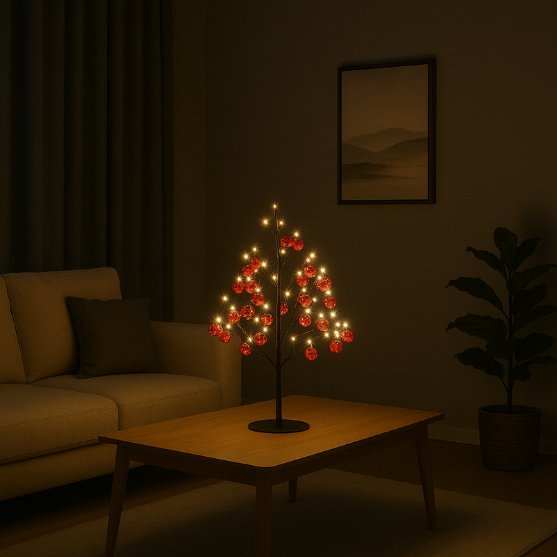 Pre-Lit Illuminated Red Bauble Christmas Tree