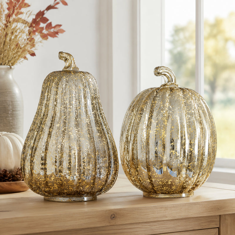 Gold LED Light Up Pumpkin & Squash Autumn Decoration Set