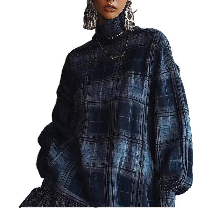 Women's Spring Collection Designer Plaid Dress With Ruffled Hem