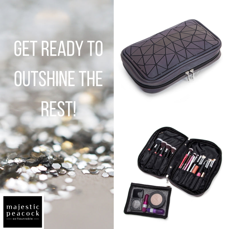 Geometric Iridescent Colour Changing Multipurpose Large Makeup Bag