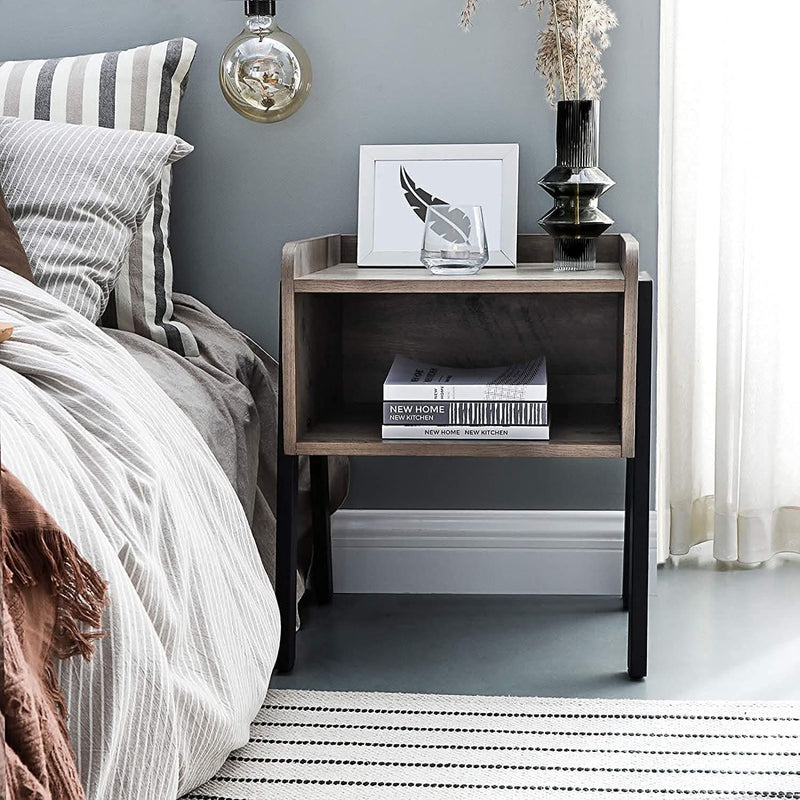 Rustic Grey Side Table with Storage Compartment