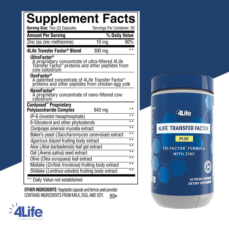 4Life Transfer Factor Plus with Zinc & Super Mushroom Blend — 60 Vegetarian Capsules
