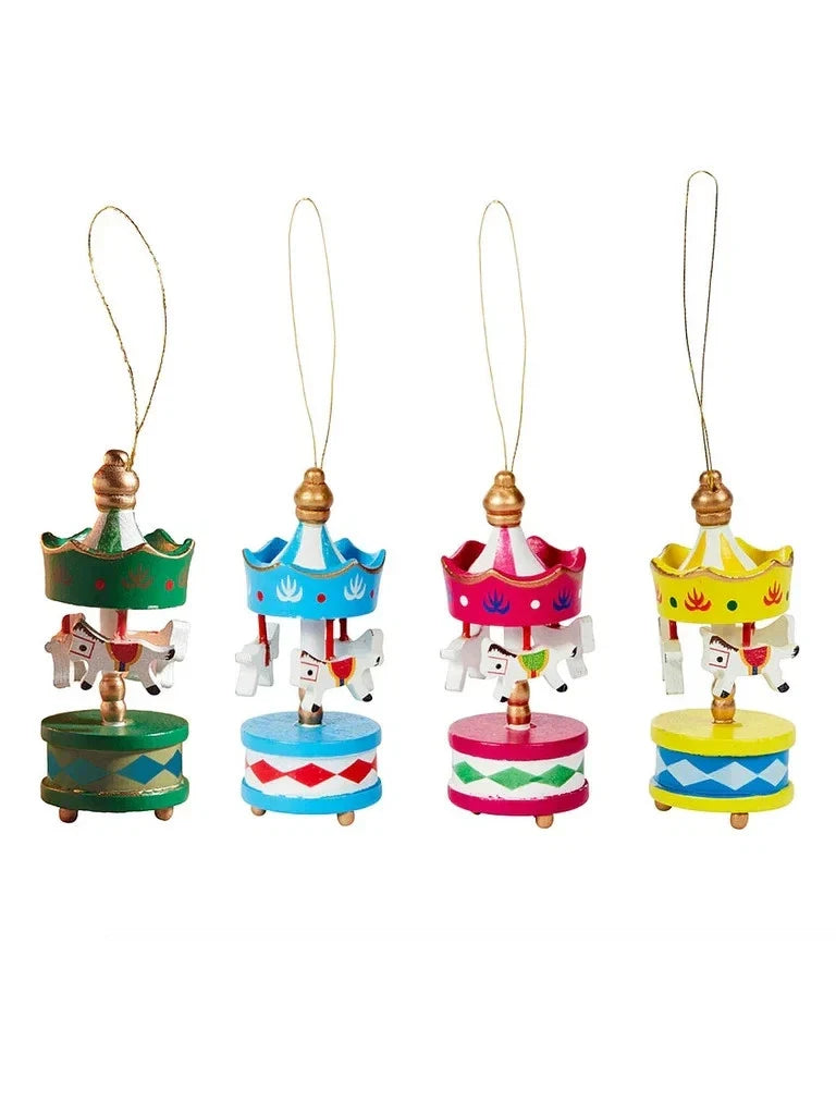 4pc Wooden Carousel Horse Small Christmas Tree Decorations