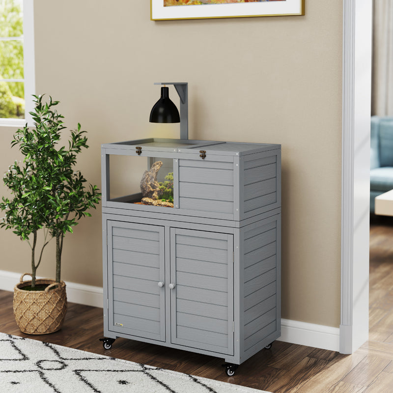 PawHut Tortoise House with Storage Cabinet, Lamp Holder, Openable Top