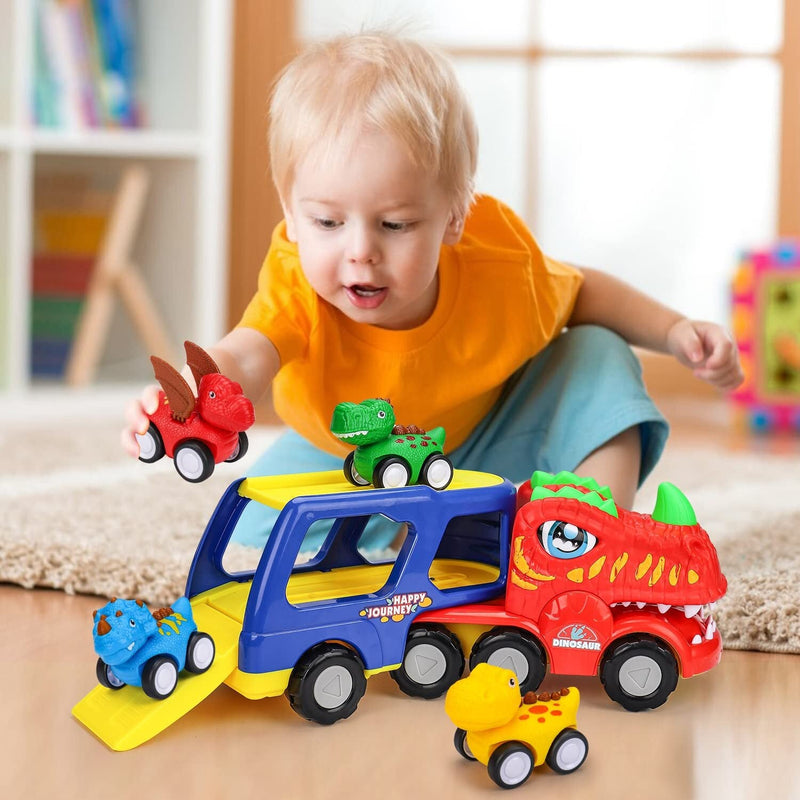 5-in-1 Dinosaur Truck Toy with 4 Mini Dino Cars Kids Play Set Transport Trucks Fun Toys
