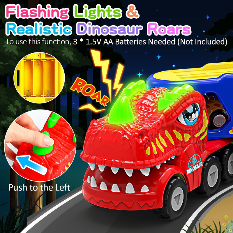 5-in-1 Dinosaur Truck Toy with 4 Mini Dino Cars Kids Play Set Transport Trucks Fun Toys