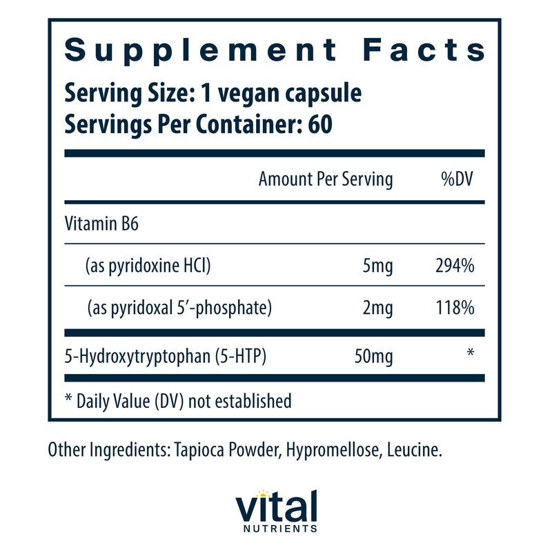 Vital Nutrients 5-HTP 50mg (5-HTP) – Vegan Serotonin Support • Sleep & Stress • 60 Capsules