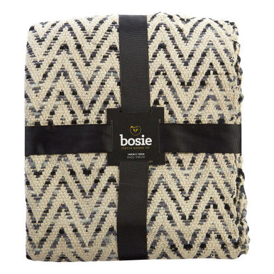 Beige and Grey Woven Throw | Bosie Chevron