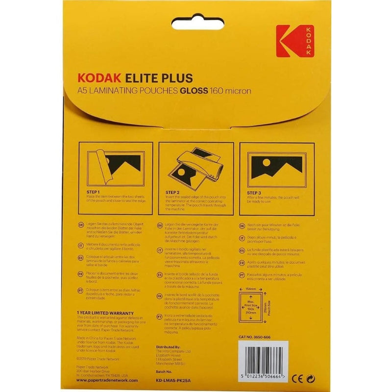 Kodak Elite Plus A5 Laminating Pouches Gloss - 160 Micron 25 Pack