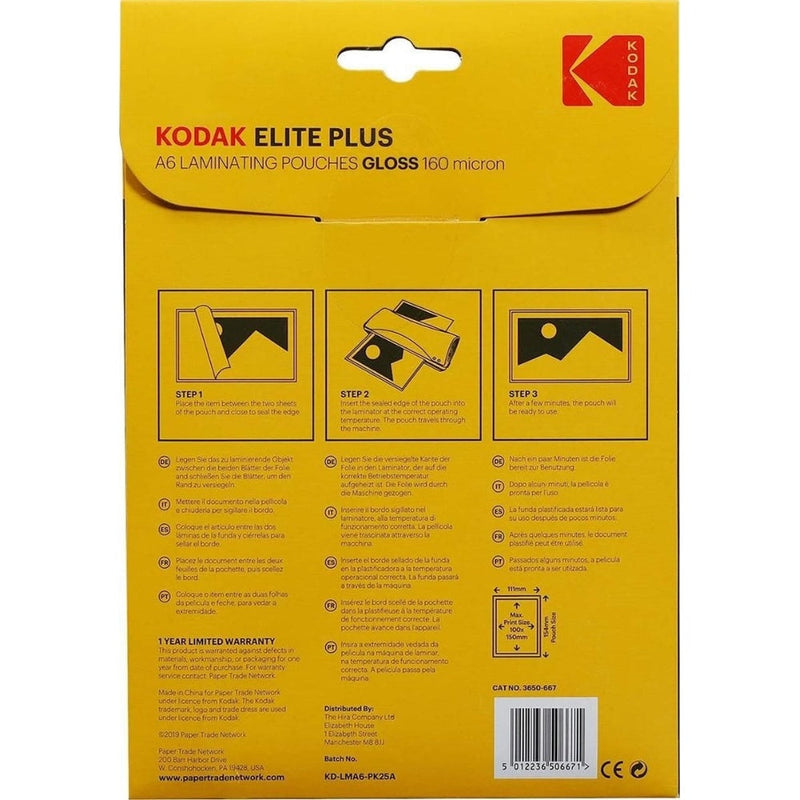 Kodak Elite Plus A6 Laminating Pouches Gloss - 160 Micron 25 Pack